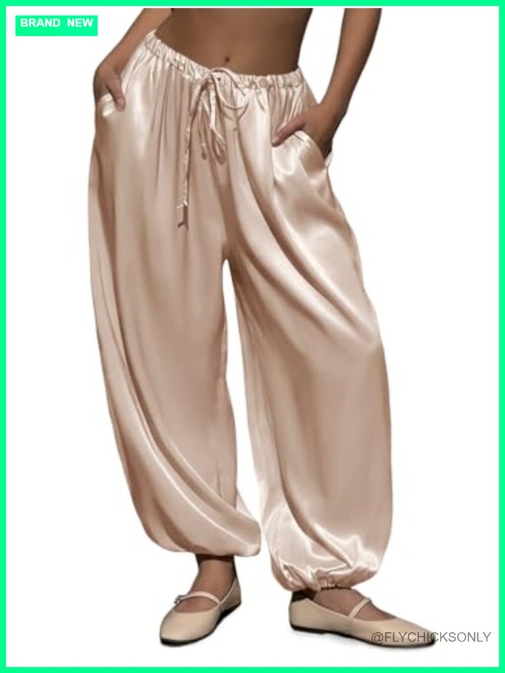 Satin Harem Pants Baggy Barrel Leg with Pockets